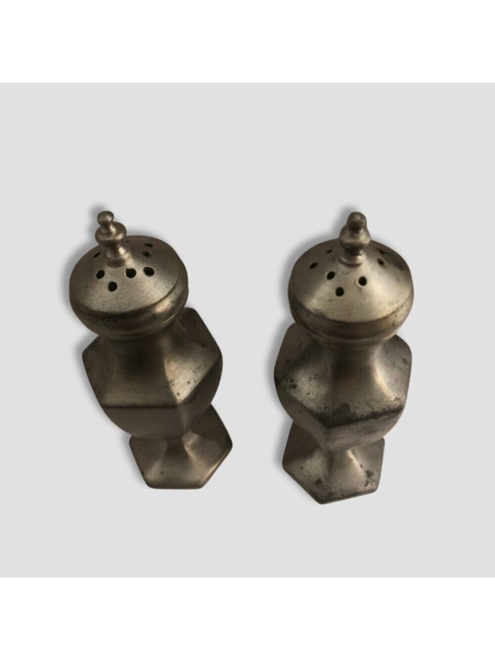 Wallace Pewter Salt Pepper Shakers Set Hexagon Footed Silver
